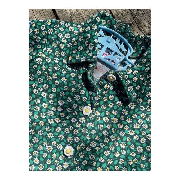 Vintage 80s Milton Fun Wear Daisy Print Button Up Shirt 18M Green Yellow - Picture 2 of 7